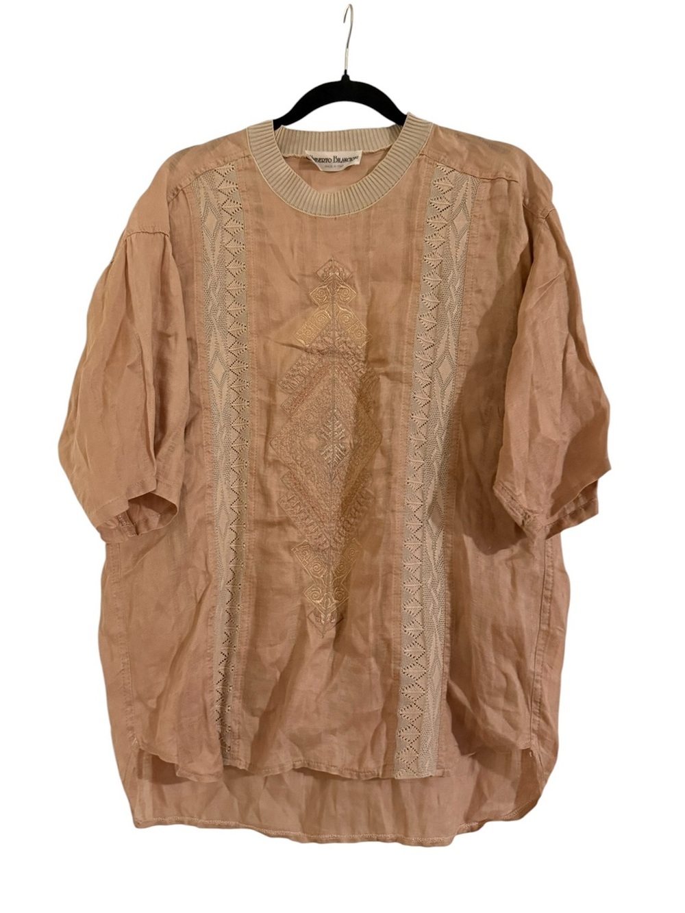 Vintage Umberto Bilancioni Linen Cotton Blouse Made in Italy Size 50